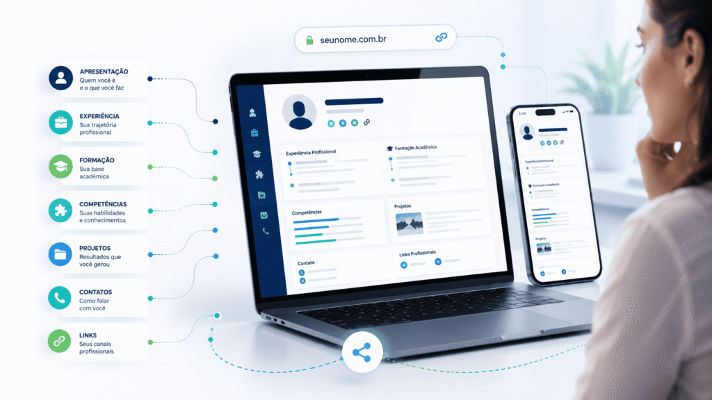 Currículo profissional online em página digital moderna