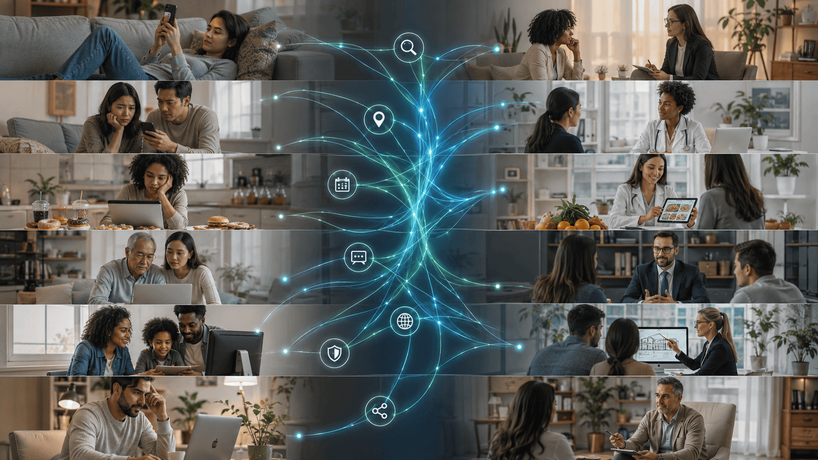 Estratégia de presença digital para profissionais e pequenos negócios. Tecnologia humanizada conectando pessoas, propósito e negócios digitais.